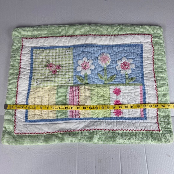 Pottery Barn Kids Quilted Pillow Sham Cover Floral Patchwork Green White Pink - Picture 6 of 7